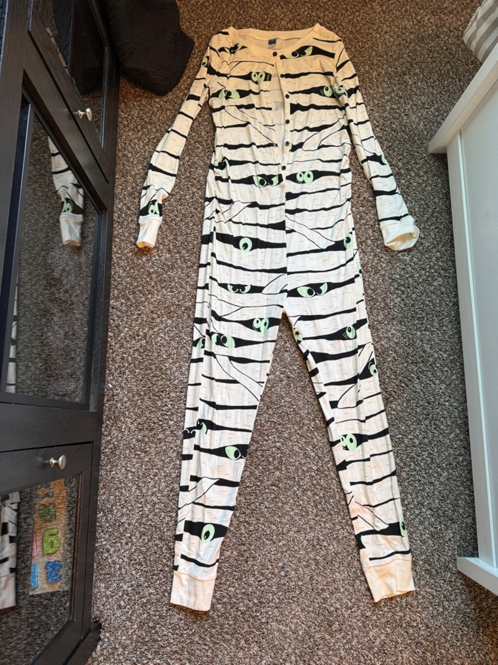 GAP Cream & Black Mummy Stripe Jumpsuit with Green Eye Print